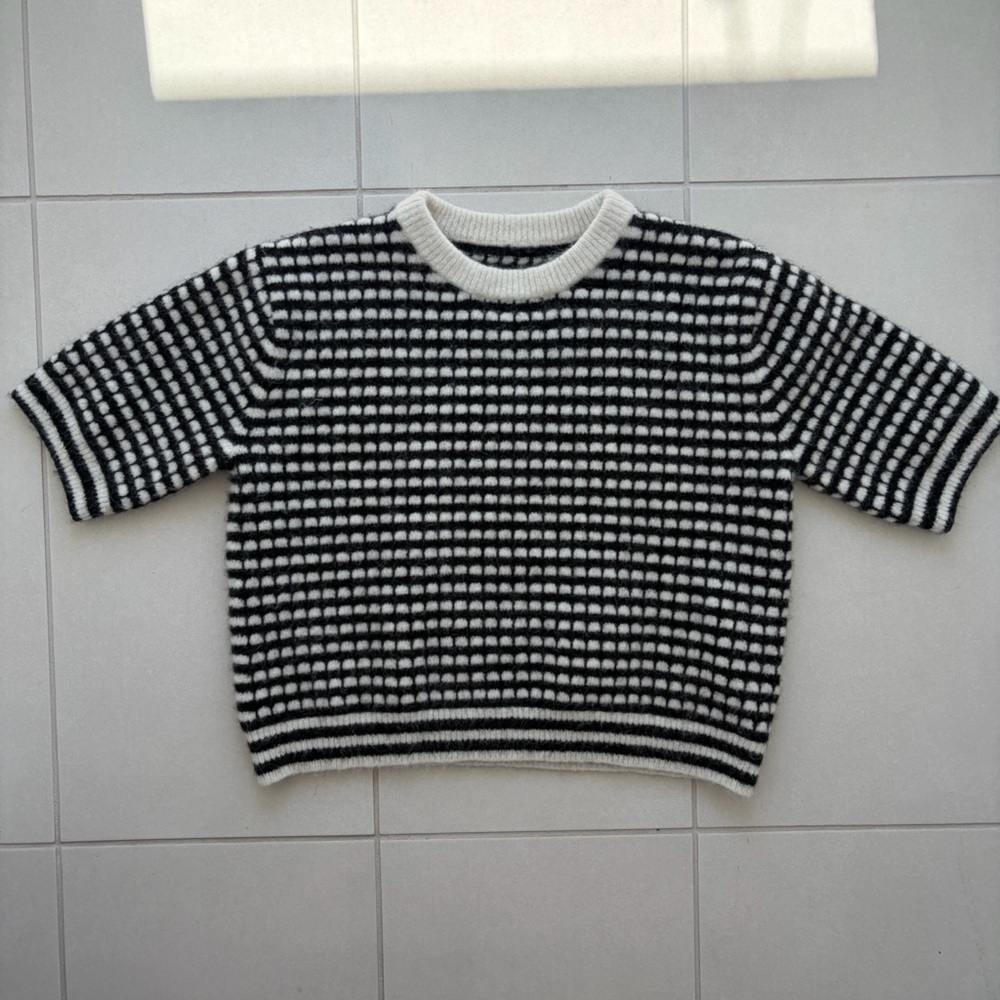 ASM Anna Cropped Wool‑Blend Knit Sweater – Alpaca Mix | Black & White | Size M